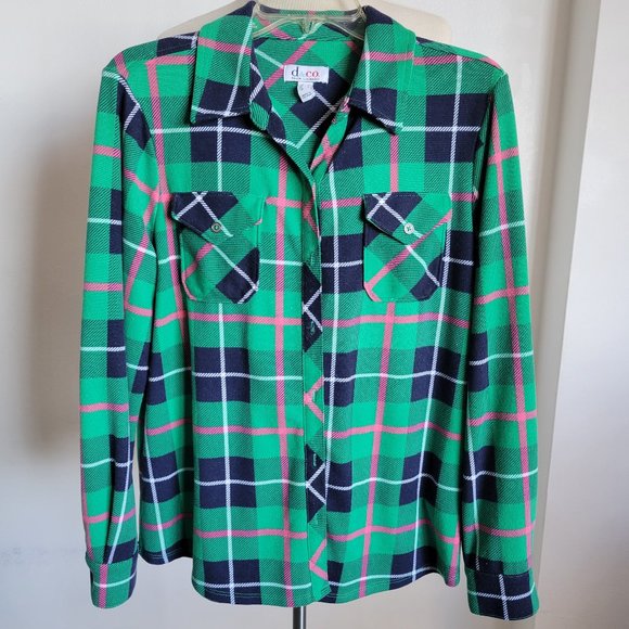 Denim&Co Tops - Denim & Co. Flannel Plaid Heavenly Jersey Shirt (GREEN) SIZE: Medium